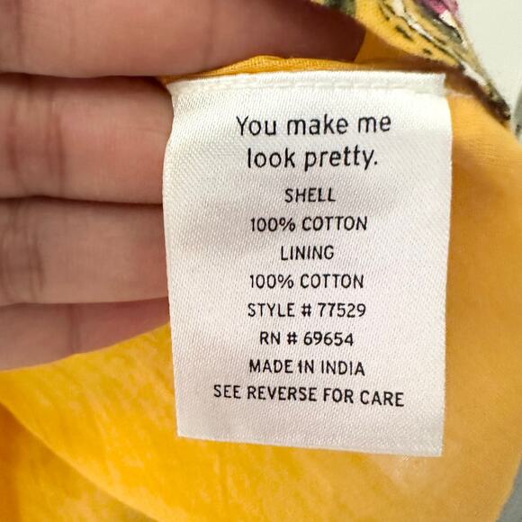 Rahi Yellow Floral Del Sole Chiara Puff Sleeve Ruffle V Neck Mini Dress Cotton S - Picture 7 of 12